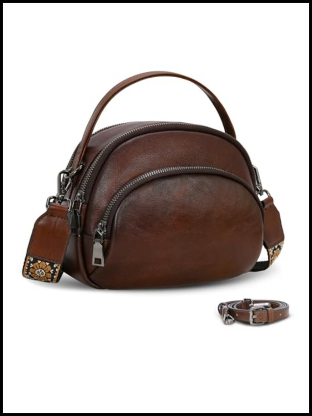 Genuine Leather Crossbody Bag Small Shoulder Purse Multi-Strap Organizer